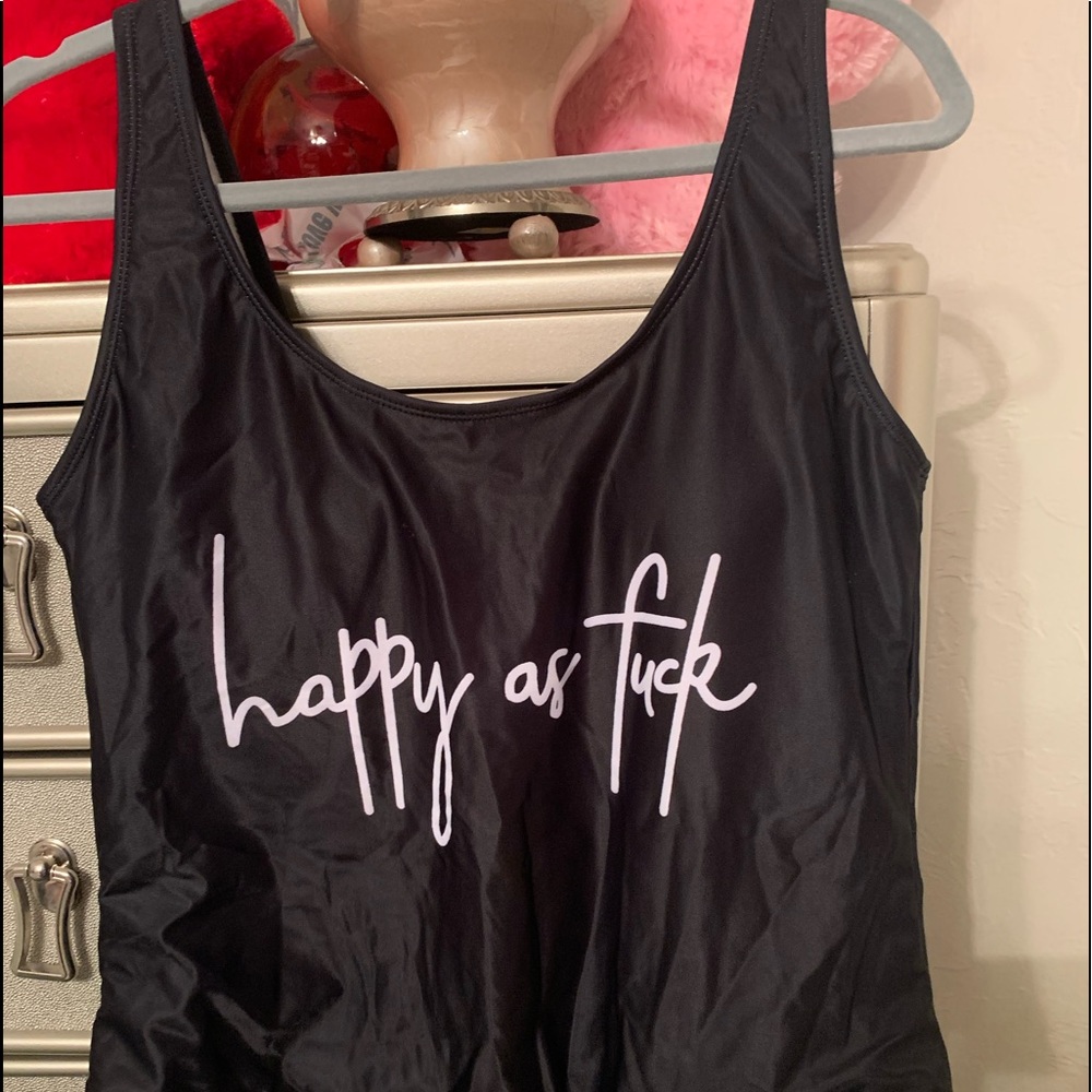 Black One piece Swimsuit Happy As F***
